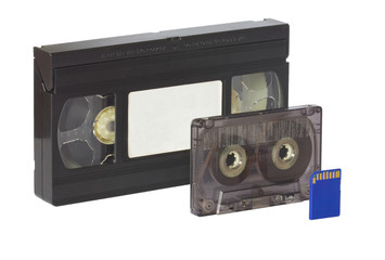 old and new media for recording / playback on a white background