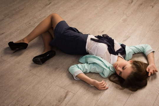 Crime scene simulation. Victim lying on the floor