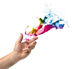 Creativity concept hand throwing paint