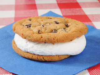 Cream filled chocolate chip cookie sandwich