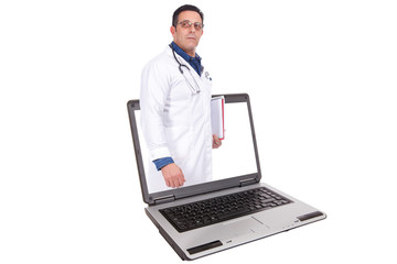 Doctor dressed up, within a computer