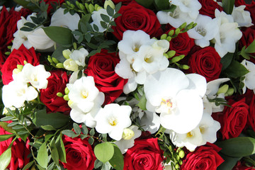 Red and white bridal arrangement