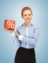 woman with big percent box