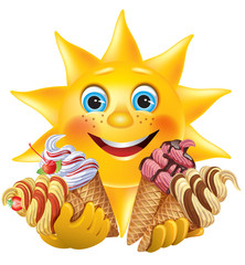 Funny sun with delicious ice creams