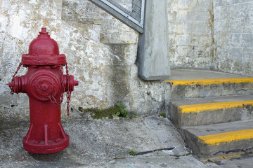 Red Fire Hydrant by the Staircase