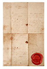 grunge antique paper sheet with red wax seal