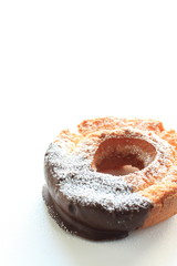 chocolate donut with powder sugar for gourmet dessert image