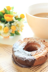 chocolate donut with powder sugar for gourmet dessert image