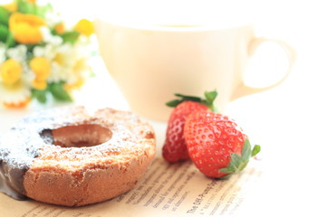 chocolate donut with powder sugar for gourmet dessert image