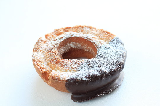 chocolate donut with powder sugar for gourmet dessert image