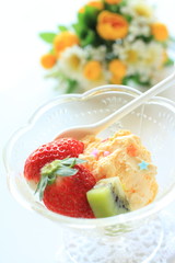 Mango ice-cream and strawberry