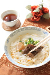 chinese cuisine, simmered beef tendon on hofan rice noodles
