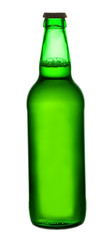 beer in a green bottle isolated on a white background.