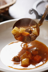 Traditional Hungarian homemade hot goulash soup