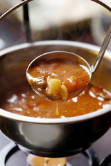 Traditional Hungarian homemade hot goulash soup