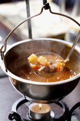 Traditional Hungarian homemade hot goulash soup