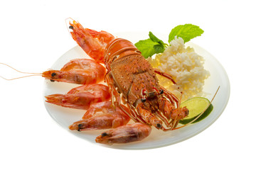 Spiny lobster, shrimps and rice