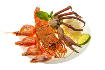 Spiny lobster, shrimps, crab legs  and rice