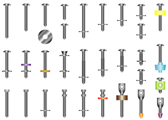 Set of metal nails for concrete and a brick