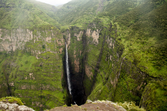 a waterfall in simien national park, ethiopia
