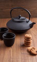 Japanese Teapot with biscuits and cups