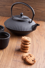 Japanese Teapot with biscuits and cups