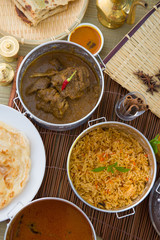 Biryani mutton rice with traditional background