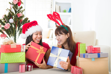 chinese girl friends during a christmas celebration