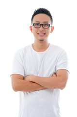 Fototapeta premium casual confident looking asian male with isolated white backgrou