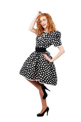 woman in polka dot dress