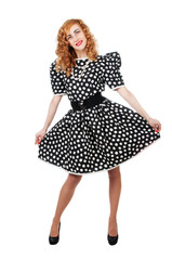 woman in polka dot dress
