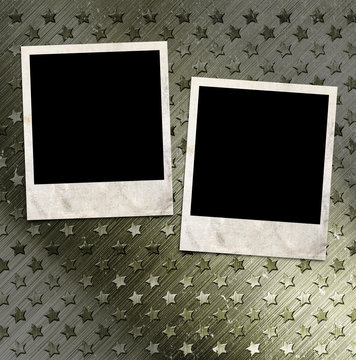 Two photo frames on military grunge background