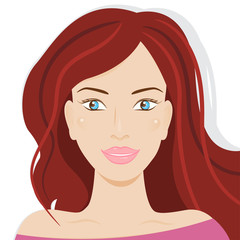 Beautiful woman's face with long red hair