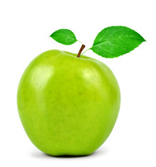 apple with green leaf isolated on white