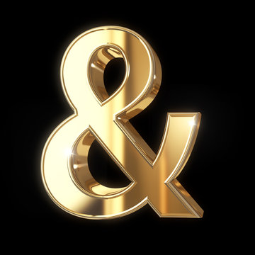 Golden 3D ampersand symbol with clipping path