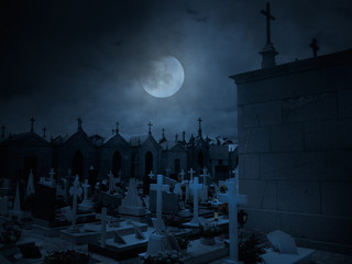 Old European cemetery by night