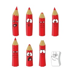 Cartoon emotional red pencils set color 12