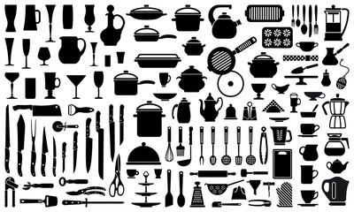 Silhouettes of kitchen ware and utensils