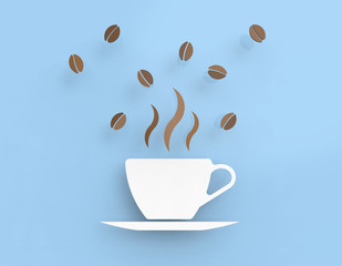 Coffee cup in vector-look and fresh beans on a blue background
