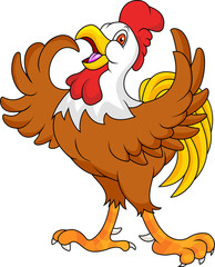 Funny rooster cartoon waving