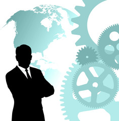 businessman on abstract technical background