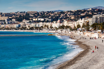 Promenade des Anglais and Beautiful Beach in Nice, French Rivier
