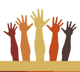 Reaching hands with copy space vector.