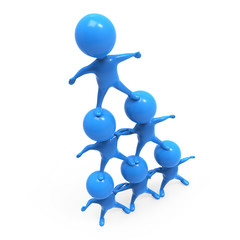 Little blue men form a pyramid