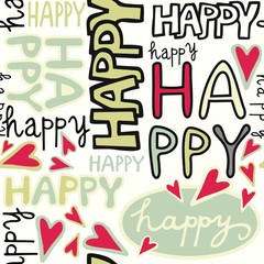 graffiti napis happy z sercami na białym tle © demonique