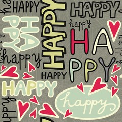 graffiti grunge napis happy z sercami na ciemnym tle © demonique