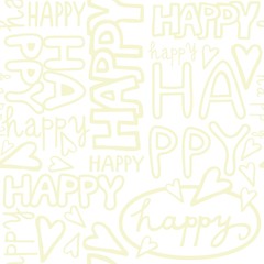 monochromatyczny deseń napis happy z sercami na białym tle © demonique