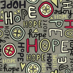 graffiti napis hope z koniczynami na ciemnym tle © demonique