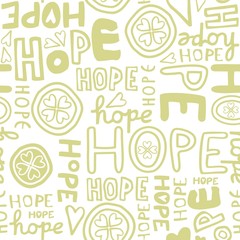 monochromatyczny deseń napis hope z koniczynami na białym tle © demonique