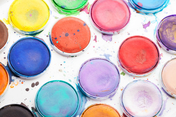 Macro photo of colorful watercolor paints